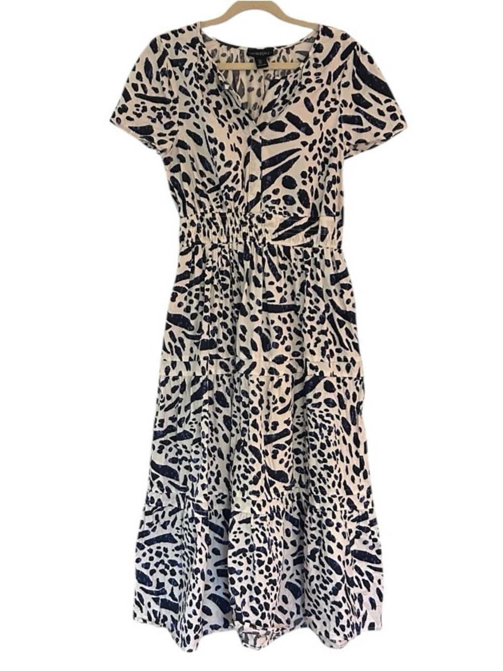 Cynthia Rowley Maxi Dress Size Large Tiered White Blue